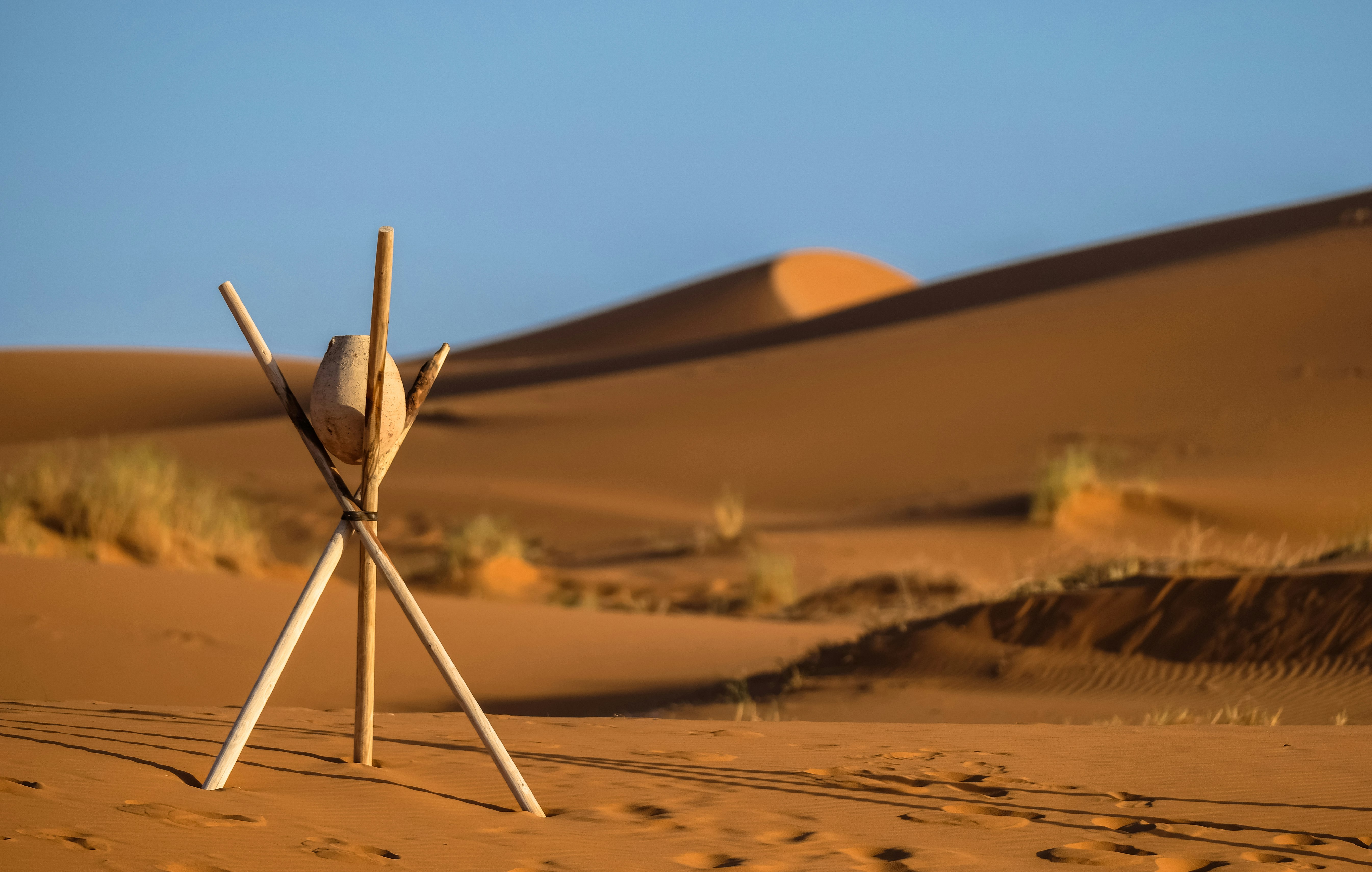 brown metal stick on desert